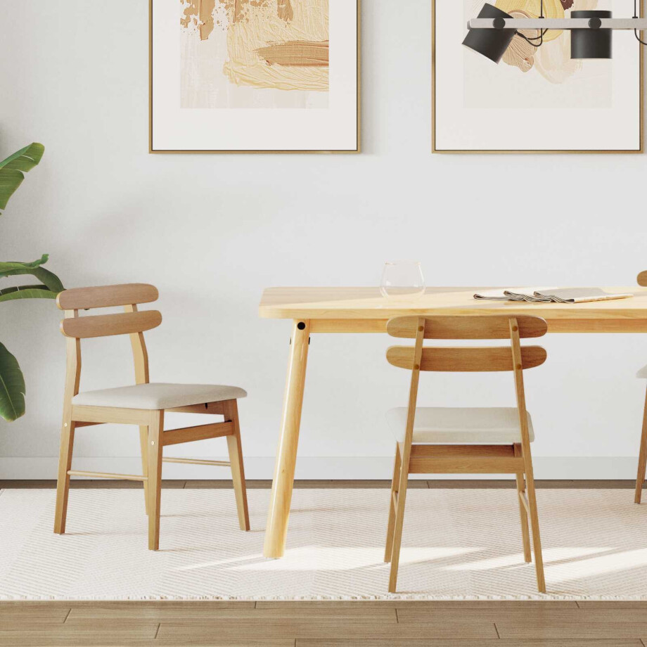 vidaXL Eetkamerstoel 2 pcs Natuurlijk en Licht Massief Rubberhout afbeelding 1