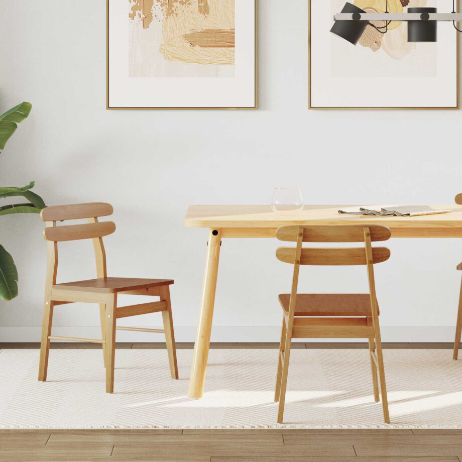 vidaXL Eetkamerstoel 2 pcs Naturel Massief Rubberhout afbeelding 1