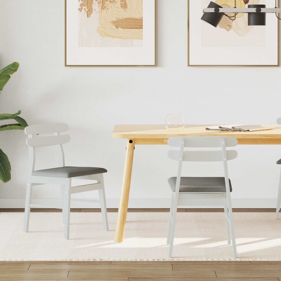 vidaXL Eetkamerstoel 2 pcs Wit en Grijs Massief Rubberhout afbeelding 1