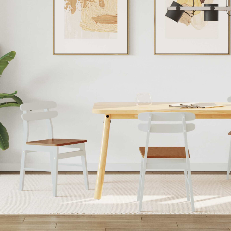 vidaXL Eetkamerstoel 2 pcs Wit en Natuurlijk Massief Rubberhout afbeelding 1