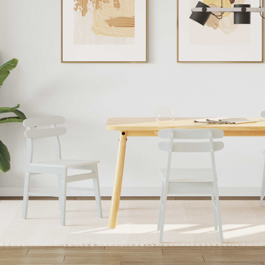 vidaXL Eetkamerstoel 2 pcs Wit Massief Rubberhout afbeelding 1