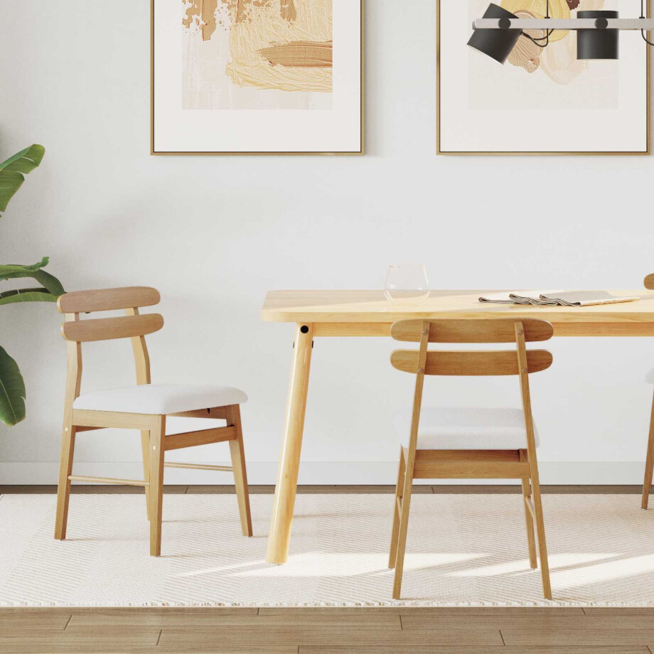 vidaXL Eetkamerstoel 2 pcs Natuurlijk en Licht Massief Rubberhout afbeelding 1