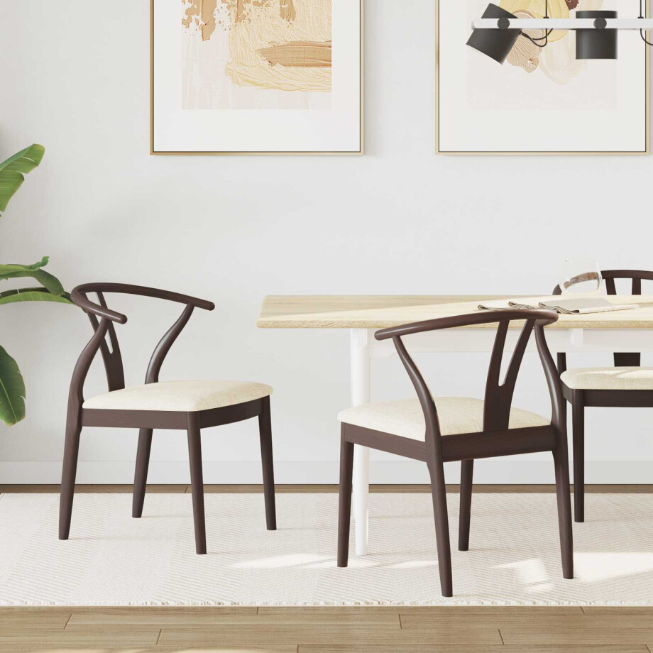 vidaXL Eetkamerstoel 2 pcs Lichtbruin en Licht Massief Rubberhout afbeelding 1