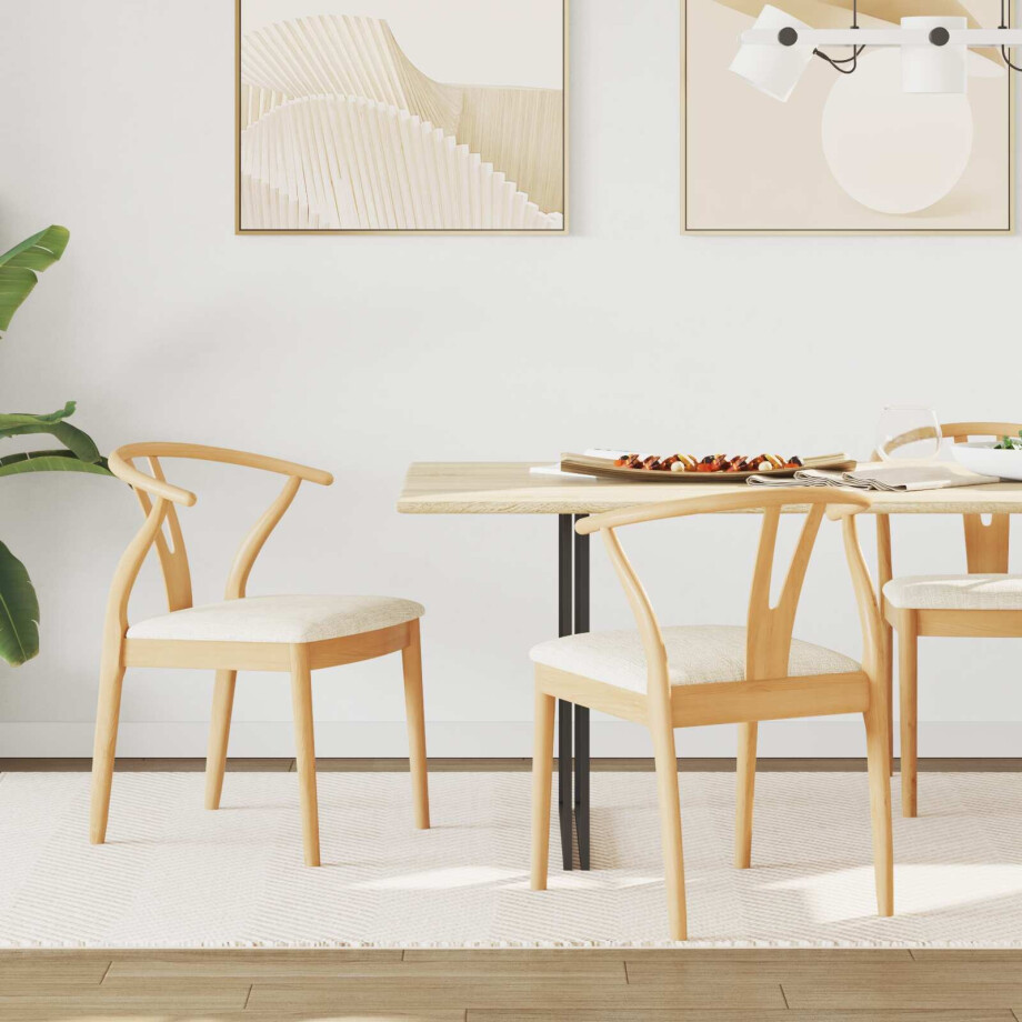 vidaXL Eetkamerstoel 2 pcs Natuurlijk en Licht Massief Rubberhout afbeelding 1