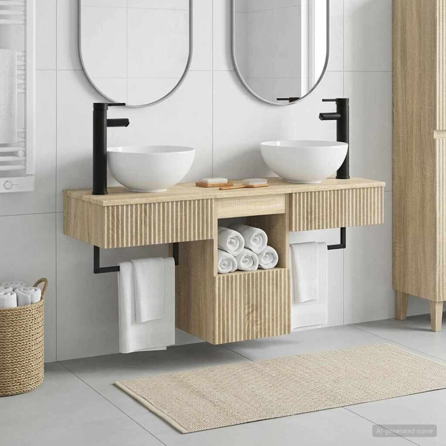 vidaXL Badkamermeubelset 3 st Sonoma Eiken Bewerkt hout vidaXL Badkamermeubelset 3 st Sonoma Eiken Bewerkt hout afbeelding 1