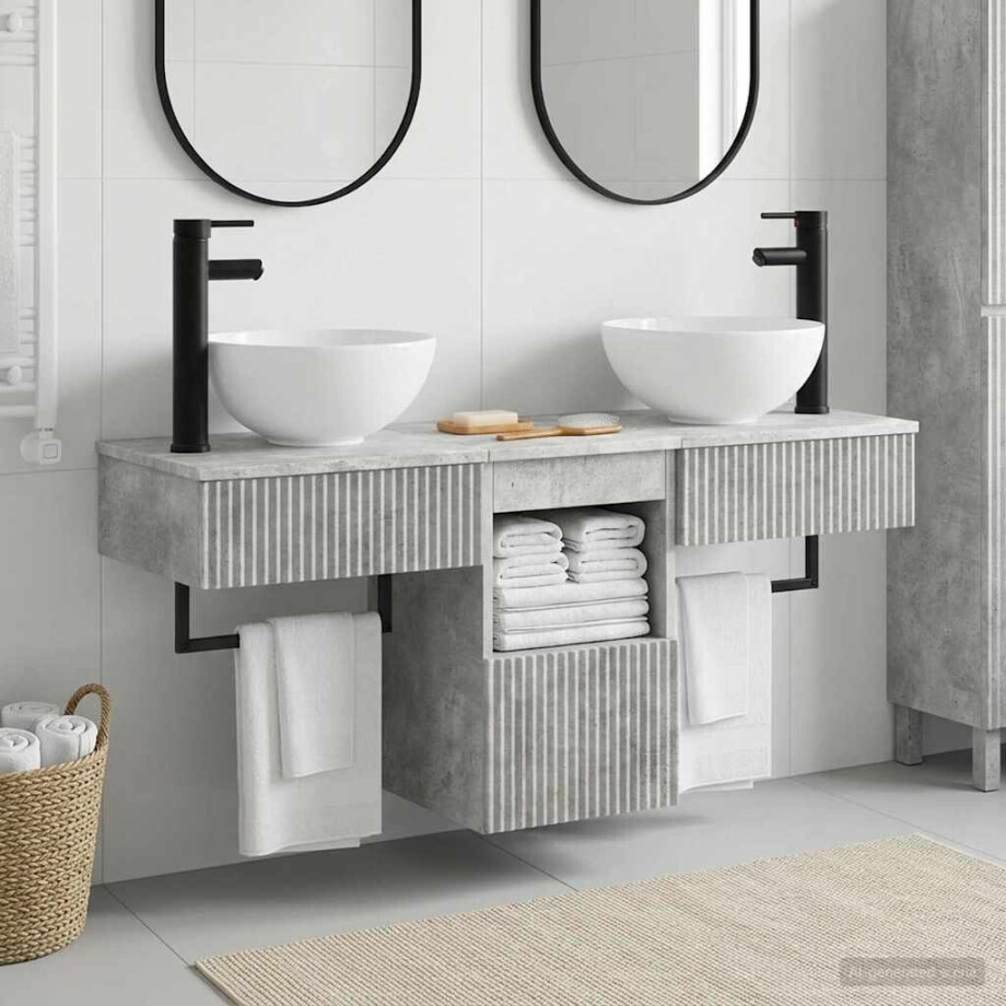 vidaXL Badkamermeubelset 3 st Betongrijs Bewerkt hout vidaXL Badkamermeubelset 3 st Betongrijs Bewerkt hout afbeelding 1