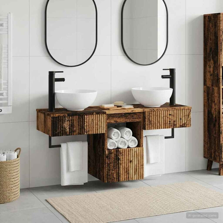 vidaXL Badkamermeubelset 3 st Oud hout Bewerkt hout vidaXL Badkamermeubelset 3 st Oud hout Bewerkt hout afbeelding 1