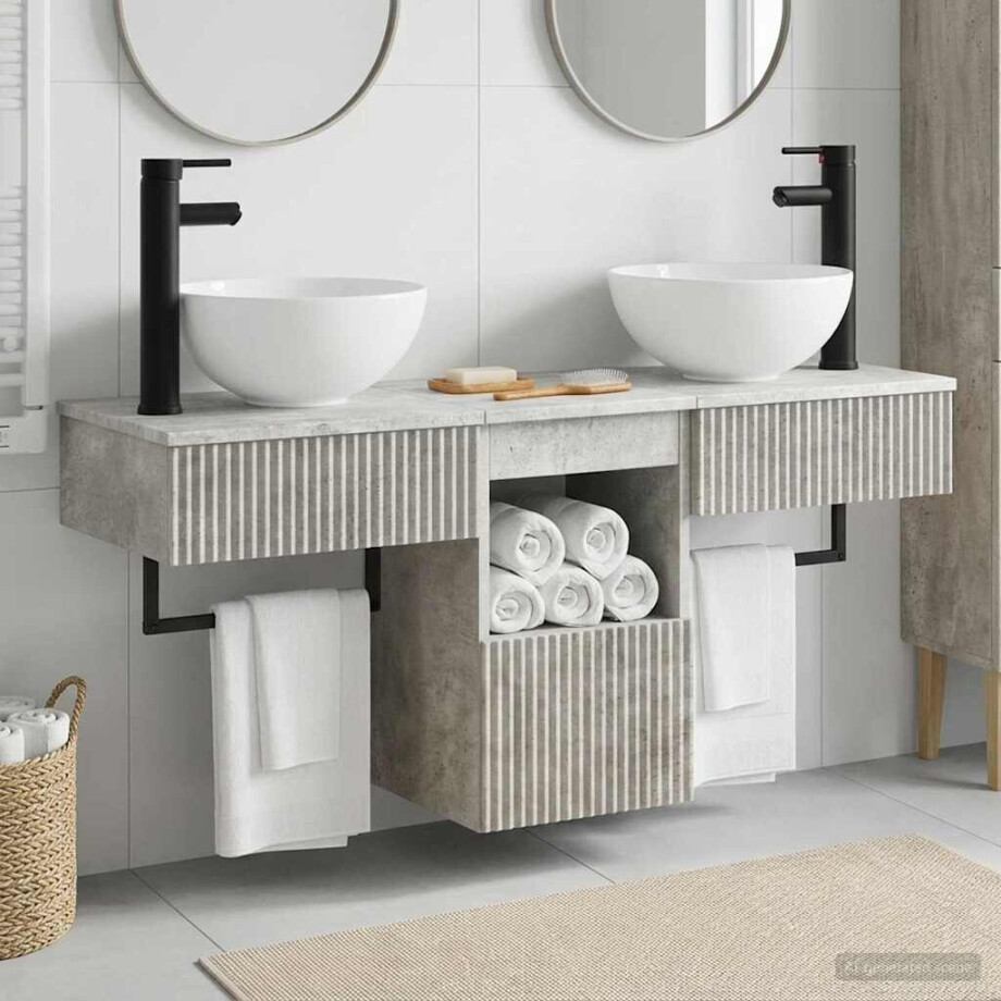 vidaXL Badkamermeubelset 3 st Betongrijs Bewerkt hout vidaXL Badkamermeubelset 3 st Betongrijs Bewerkt hout afbeelding 1