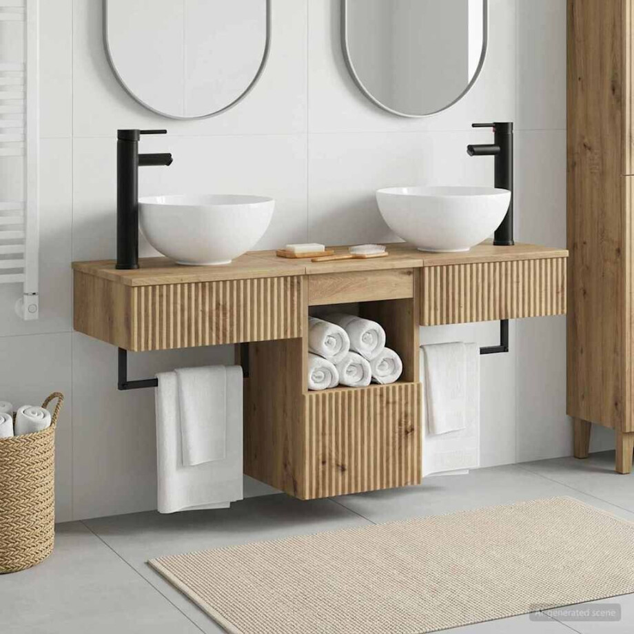 vidaXL Badkamermeubelset 3 st Artisanaal eiken Bewerkt hout vidaXL Badkamermeubelset 3 st Artisanaal eiken Bewerkt hout afbeelding 1
