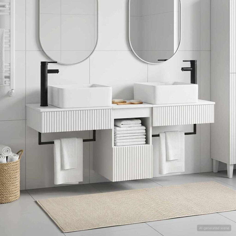 vidaXL Badkamermeubelset 3 st Wit Bewerkt hout afbeelding 1