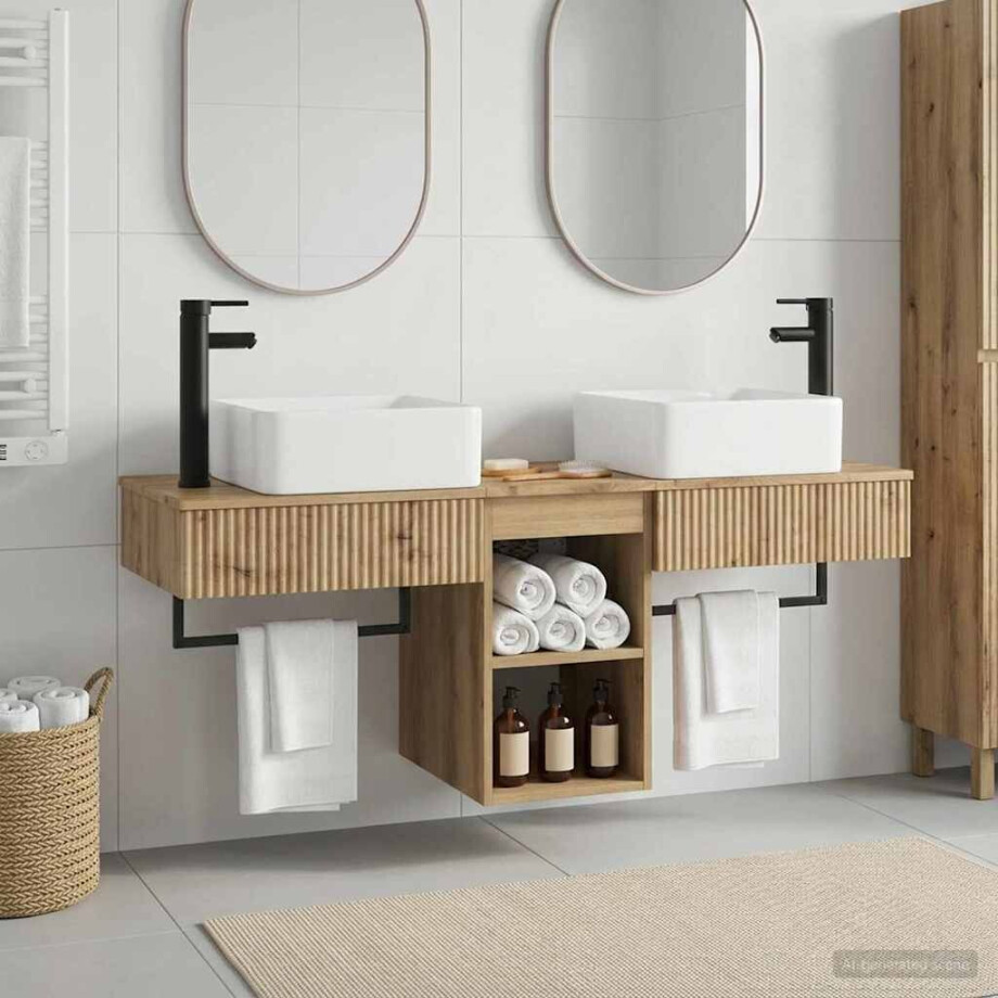 vidaXL Badkamermeubelset 3 st Artisanaal eiken Bewerkt hout vidaXL Badkamermeubelset 3 st Artisanaal eiken Bewerkt hout afbeelding 1