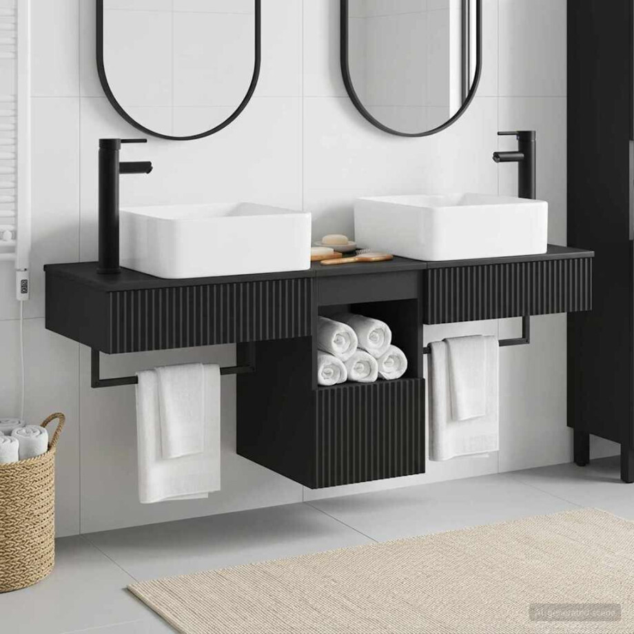 vidaXL Badkamerkastenset 3 st Zwart 53 x 35 x 39 cm Bewerkt hout vidaXL Badkamerkastenset 3 st Zwart 53 x 35 x 39 cm Bewerkt hout afbeelding 1