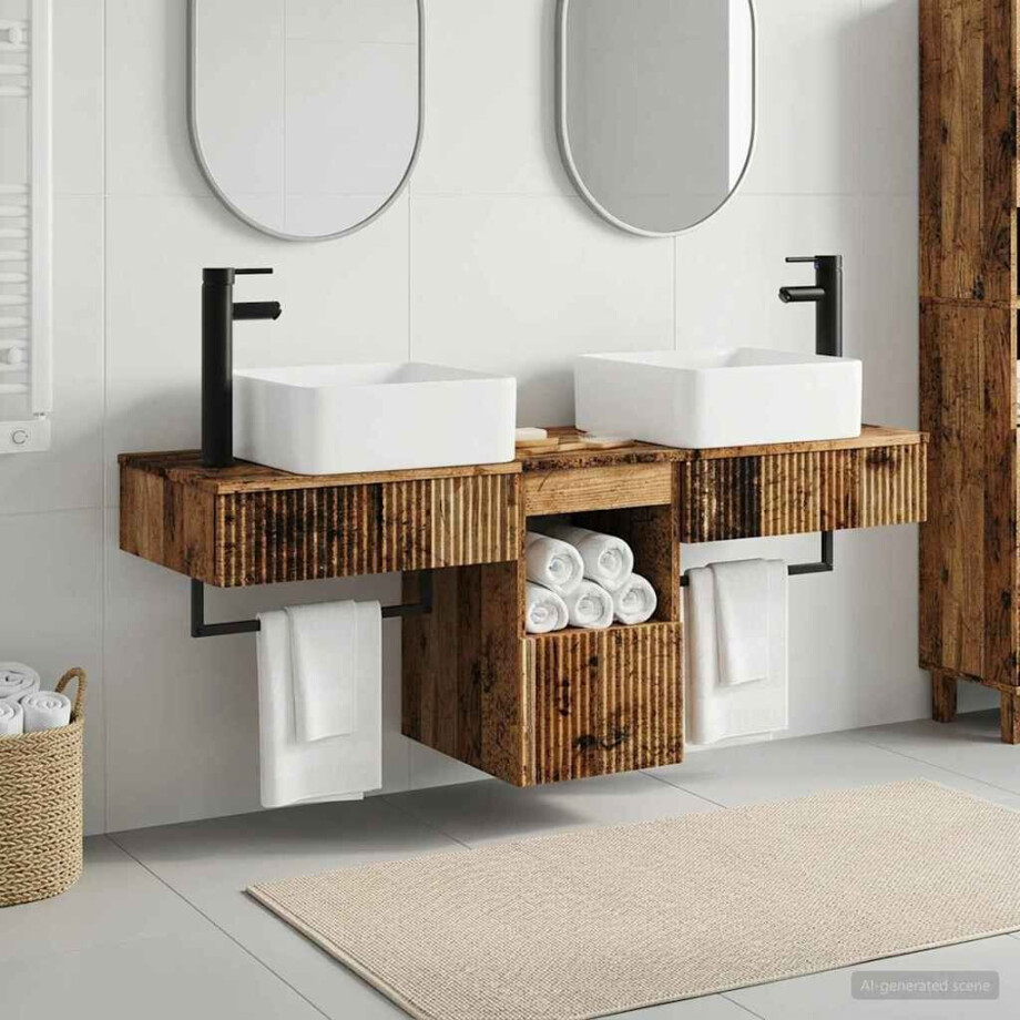 vidaXL Badkamerkastenset 3 st Oud hout 53 x 35 x 39 cm Bewerkt hout afbeelding 1