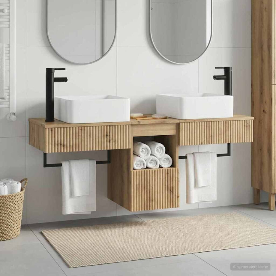 vidaXL Badkamerkastenset 3 st Artisanaal eiken 53 x 35 x 39 cm afbeelding 1