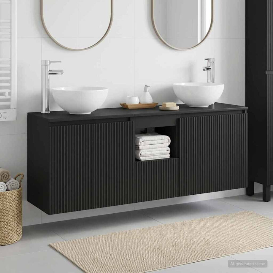 vidaXL Badkamerkastenset 3 st Zwart 49,5 x 35 x 63 cm Bewerkt hout afbeelding 1