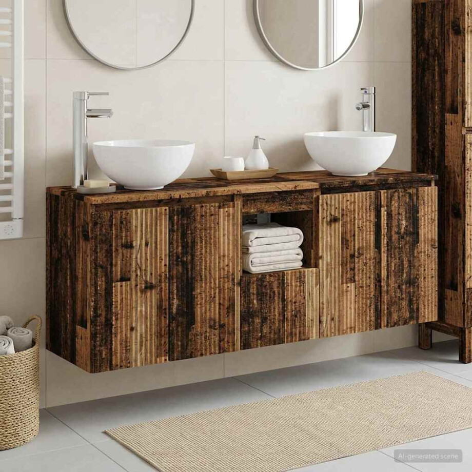 vidaXL Badkamerkastenset 3 st Oud hout 49,5 x 35 x 63 cm Bewerkt hout afbeelding 1