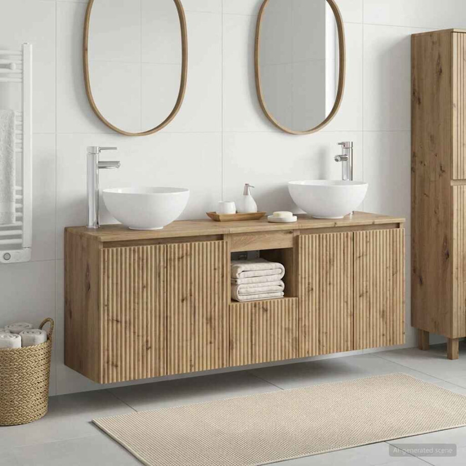 vidaXL Badkamerkastenset 3 st Artisanaal eiken 49,5 x 35 x 63 cm afbeelding 1