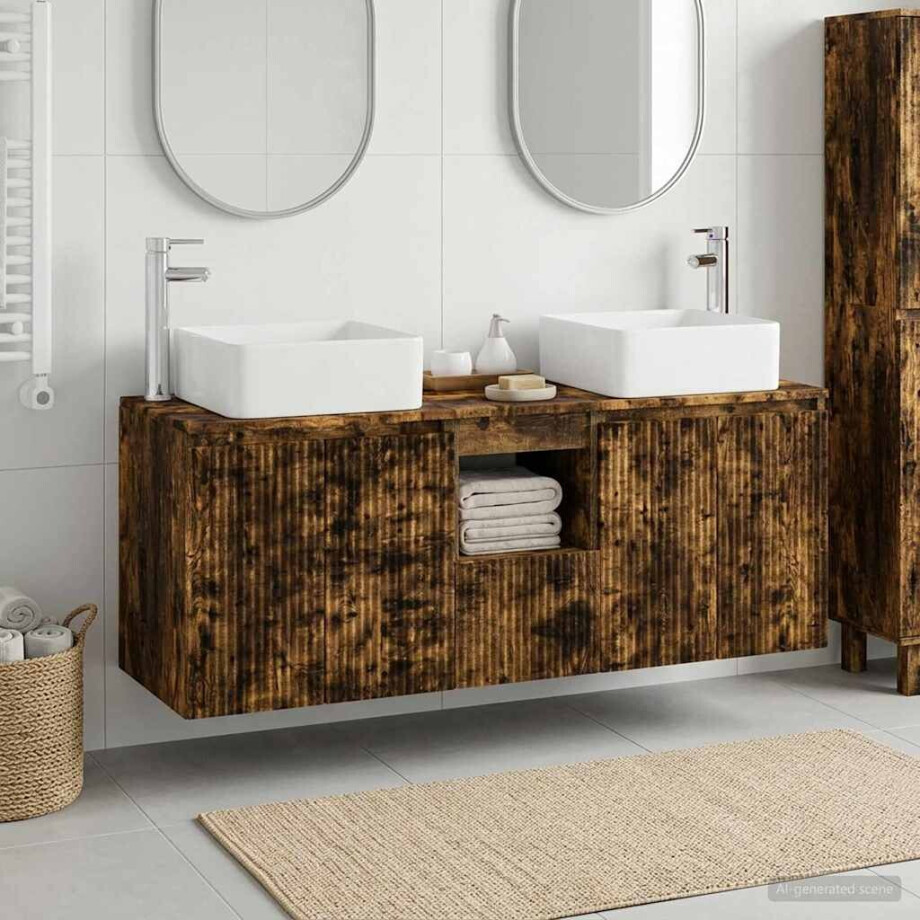 vidaXL Badkamerkastenset 3 st Gerookt eiken 53 x 35 x 63 cm afbeelding 1