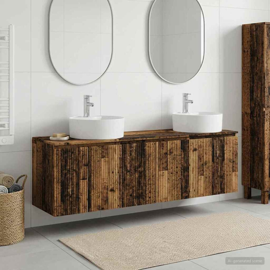 vidaXL Badkamerkastenset 3 st Oud hout 49,5 x 44,5 x 65 cm afbeelding 1