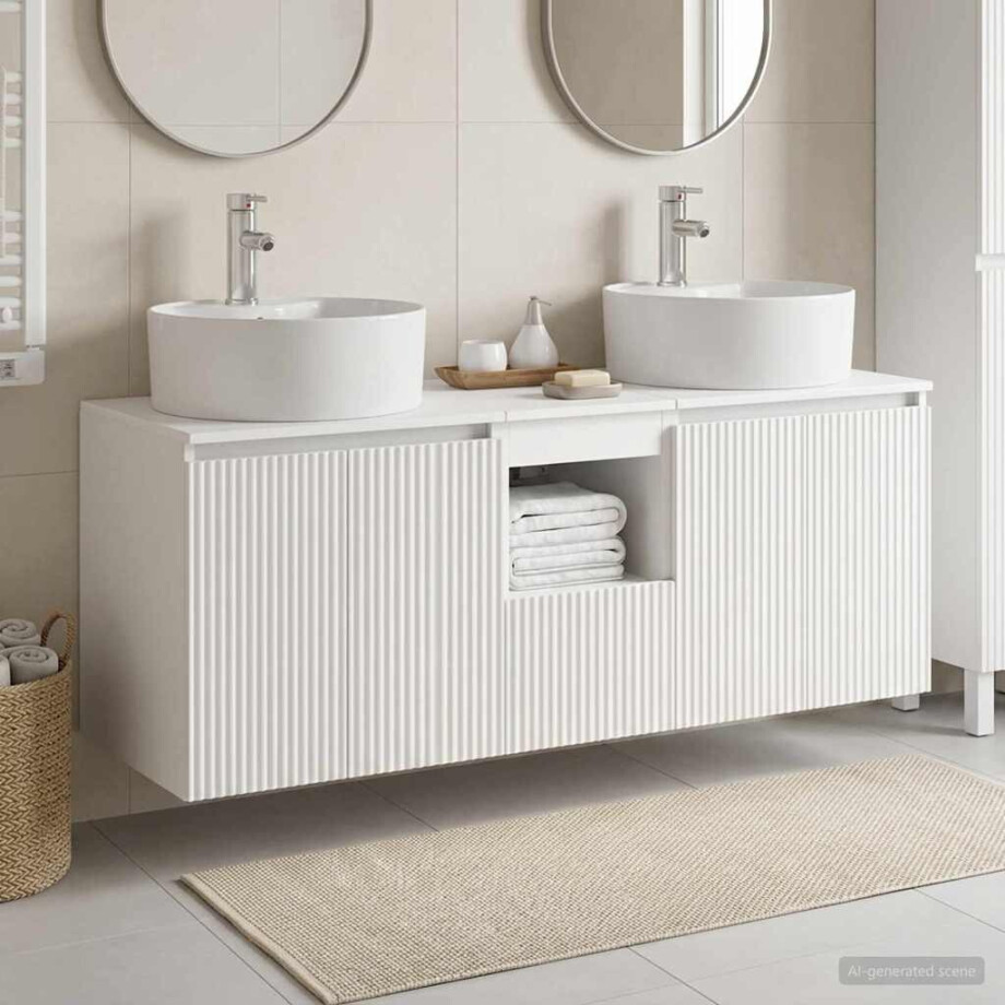 vidaXL Badkamerkastenset 3 st Wit 49,5 x 44,5 x 65 cm Bewerkt hout afbeelding 1