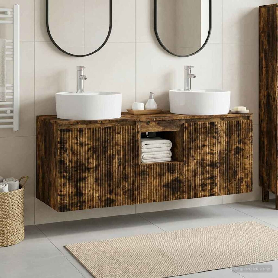 vidaXL Badkamerkastenset 3 st Gerookt eiken 49,5 x 44,5 x 65 cm afbeelding 1