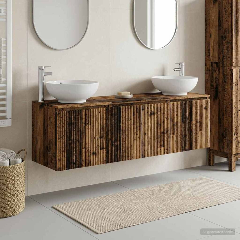 vidaXL Badkamerkastenset 3 st Oud hout 49,5 x 44,5 x 65 cm afbeelding 1