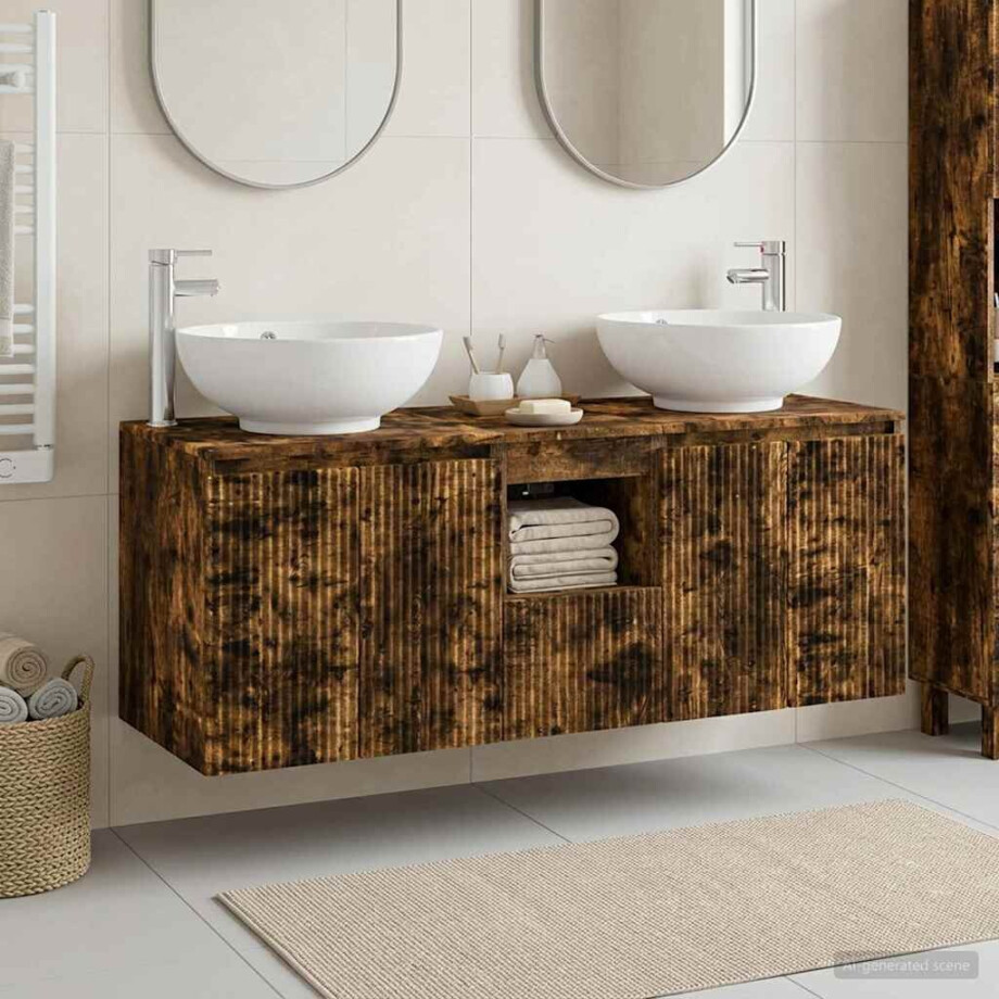 vidaXL Badkamerkastenset 3 st Gerookt eiken 49,5 x 44,5 x 65 cm vidaXL Badkamerkastenset 3 st Gerookt eiken 49,5 x 44,5 x 65 cm afbeelding 1
