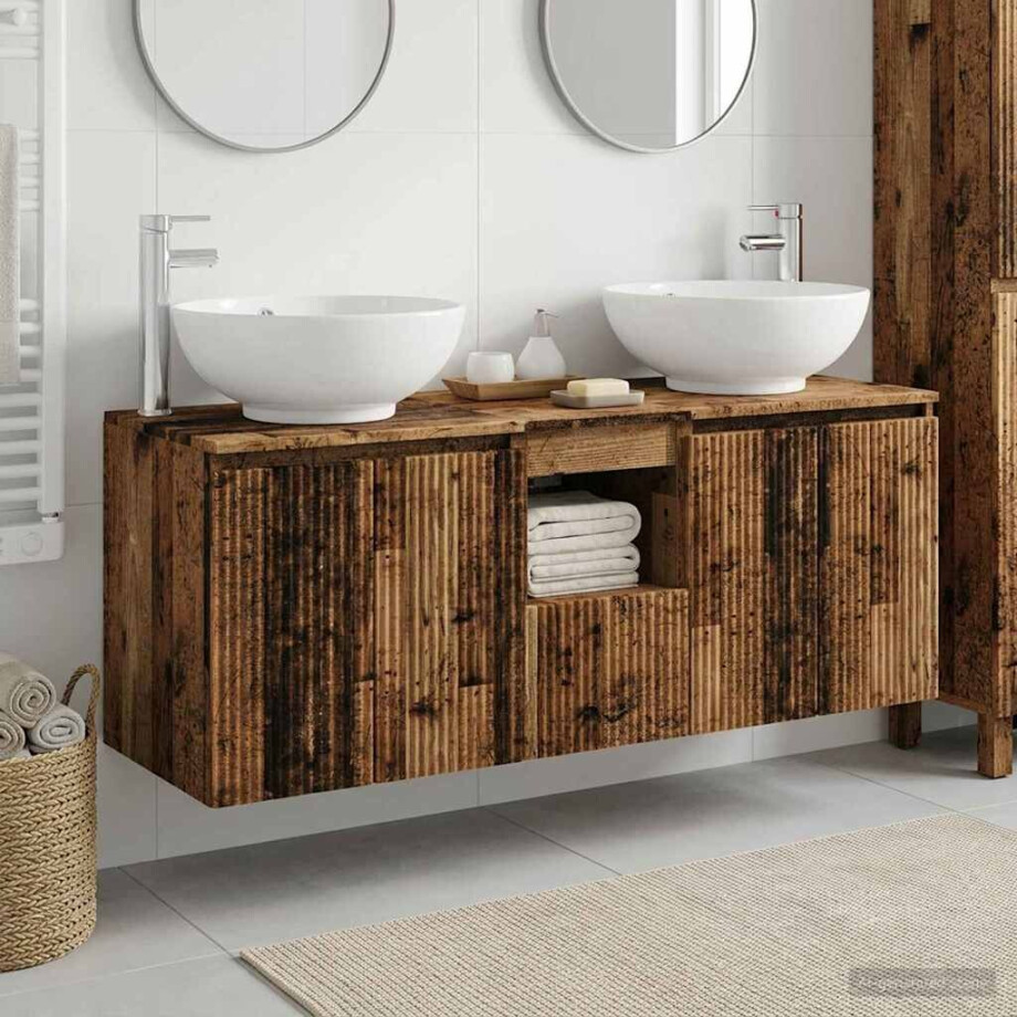 vidaXL Badkamerkastenset 3 st Oud hout 49,5 x 44,5 x 65 cm afbeelding 1
