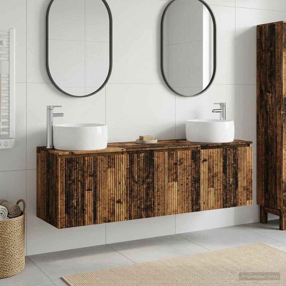 vidaXL Badkamerkastenset 3 st Oud hout 49,5 x 44,5 x 66 cm afbeelding 1