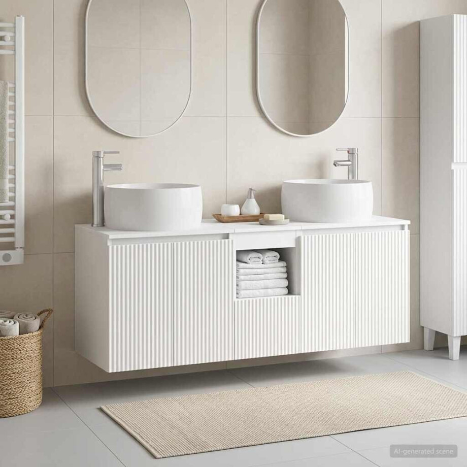 vidaXL Badkamerkastenset 3 st Wit 49,5 x 44,5 x 66 cm Bewerkt hout afbeelding 1