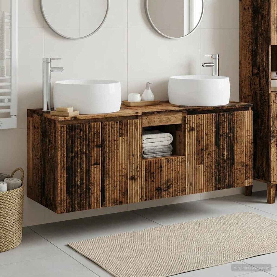 vidaXL Badkamerkastenset 3 st Oud hout 49,5 x 44,5 x 66 cm afbeelding 1