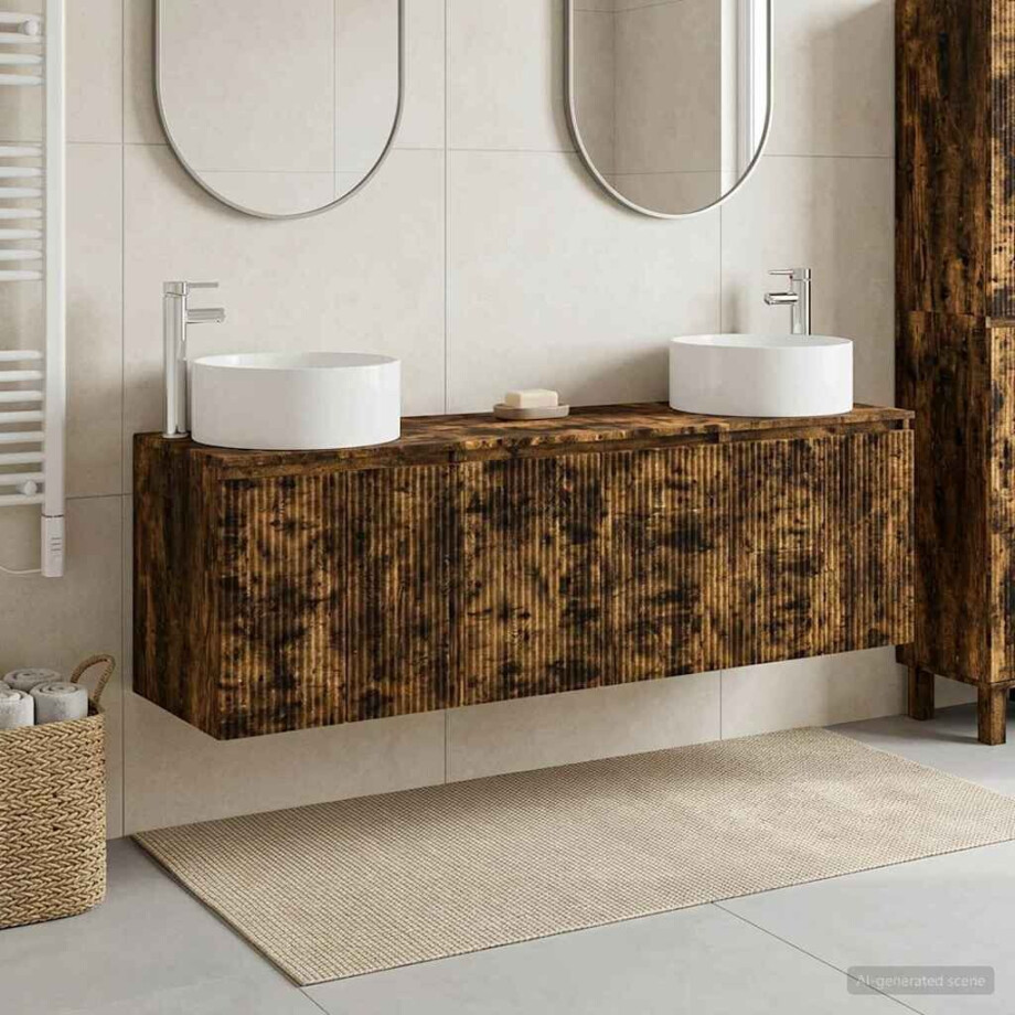 vidaXL Badkamerkastenset 3 st Gerookt eiken 49,5 x 44,5 x 65,5 cm afbeelding 1