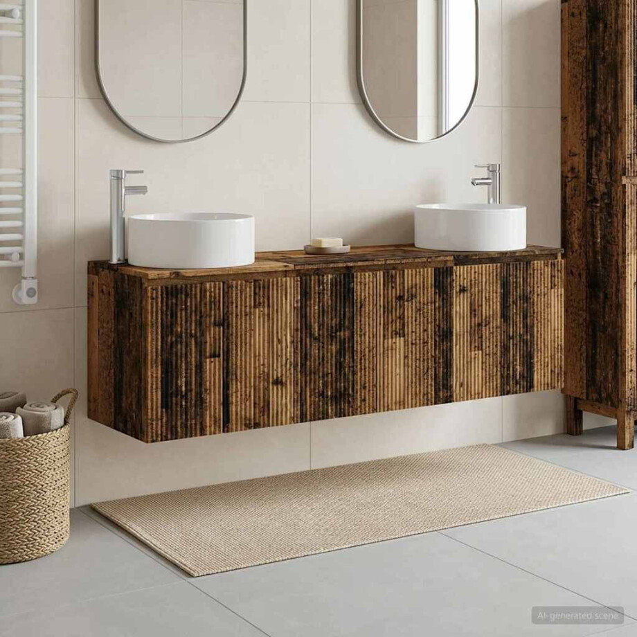 vidaXL Badkamerkastenset 3 st Oud hout 49,5 x 44,5 x 65,5 cm afbeelding 1