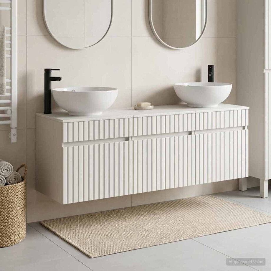 vidaXL Badkamerkastenset 3 st Wit 49 x 44,5 x 66,5 cm Bewerkt hout afbeelding 1