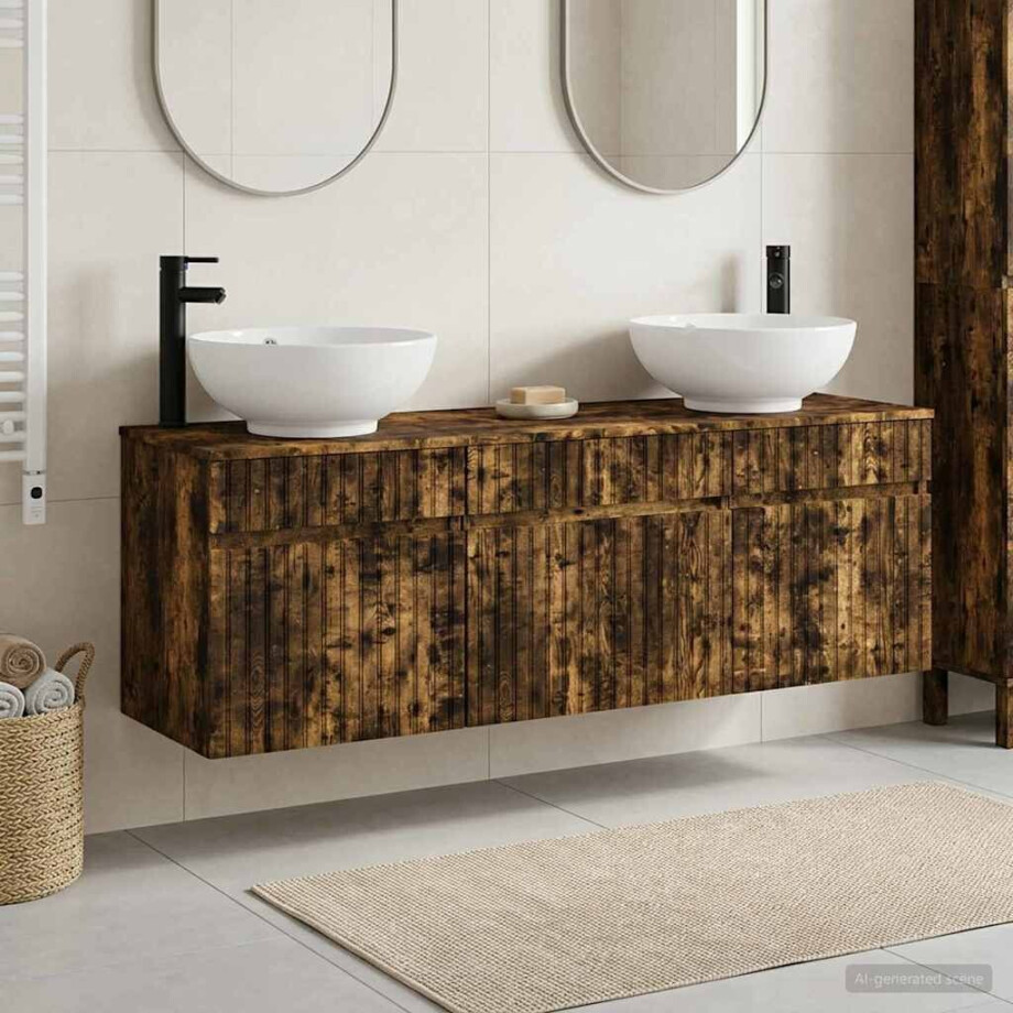 vidaXL Badkamerkastenset 3 st Gerookt eiken 49 x 44,5 x 66,5 cm vidaXL Badkamerkastenset 3 st Gerookt eiken 49 x 44,5 x 66,5 cm afbeelding 1