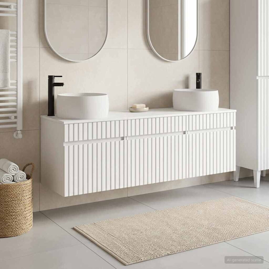 vidaXL Badkamerkastenset 3 st Wit 49 x 44,5 x 66 cm Bewerkt hout afbeelding 1