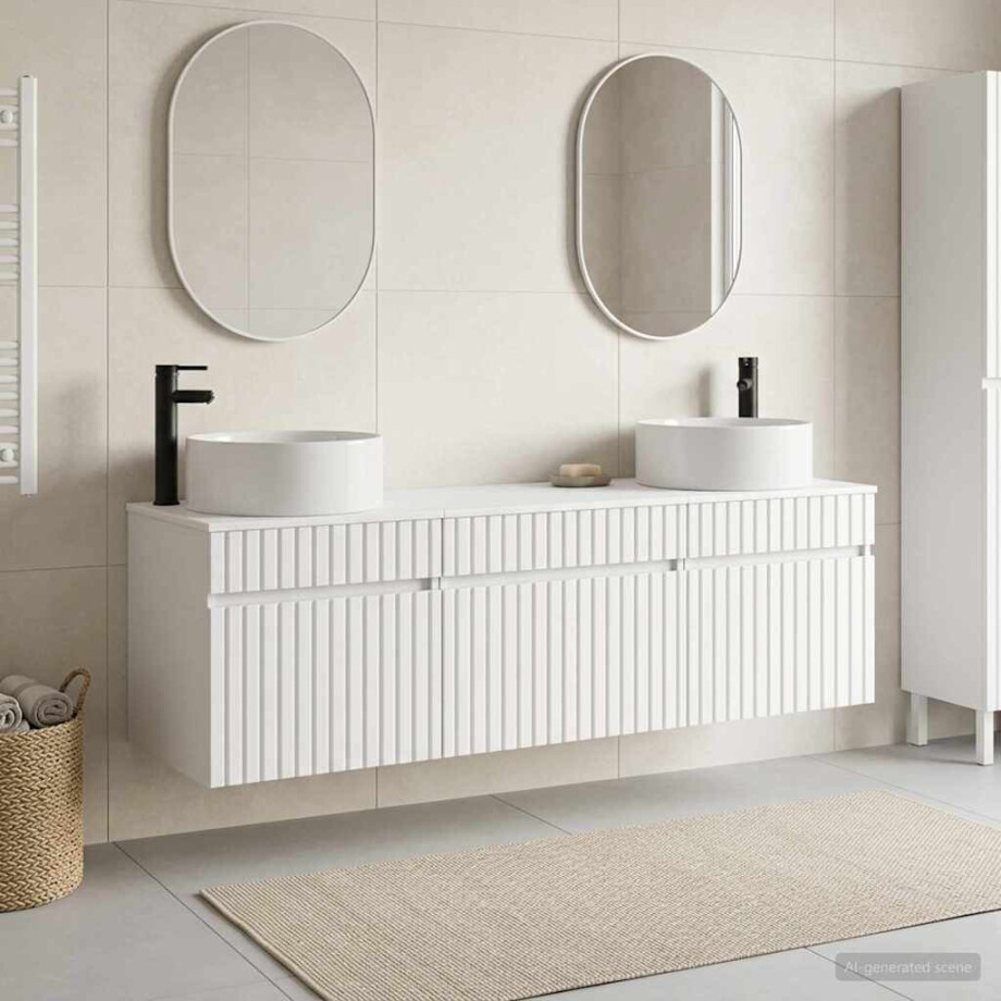 vidaXL Badkamerkastenset 3 st Wit 49 x 44,5 x 65,5 cm Bewerkt hout afbeelding 1