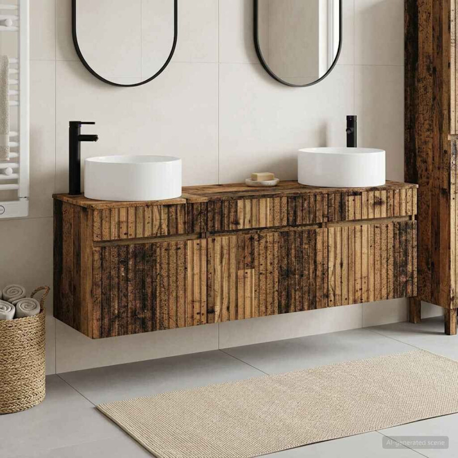 vidaXL Badkamerkastenset 3 st Oud hout 49 x 44,5 x 65,5 cm afbeelding 1
