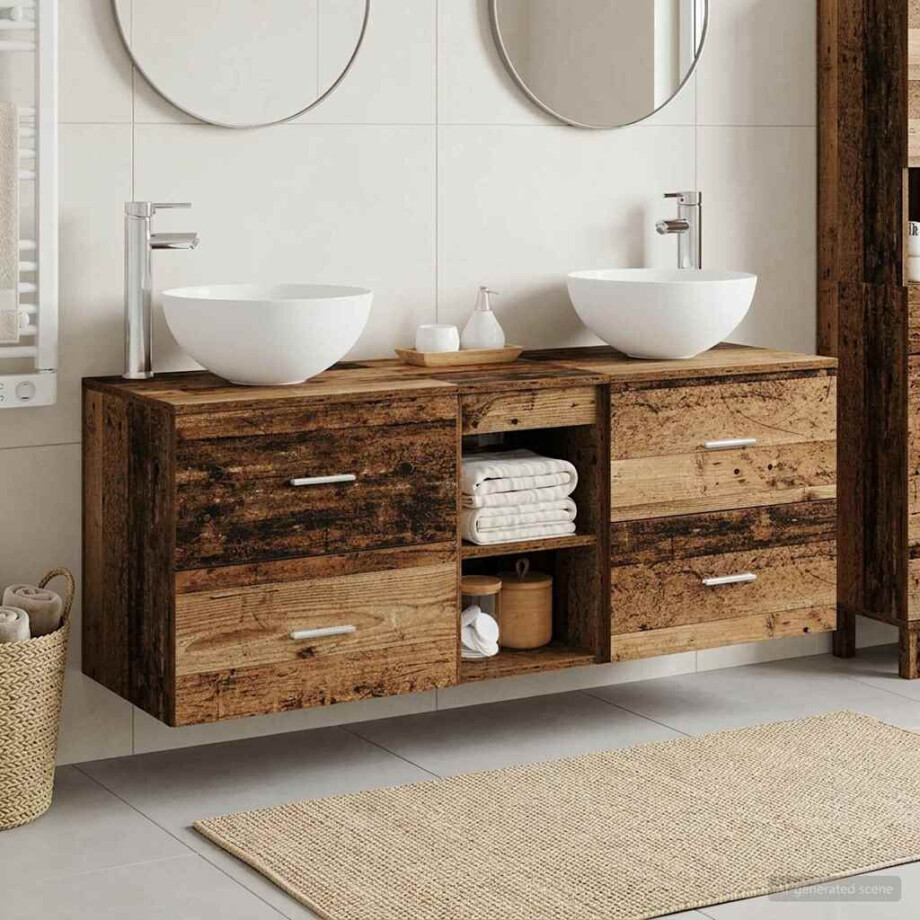 vidaXL Badkamerkastenset 3 st Oud hout 49,5 x 35 x 63 cm Bewerkt hout afbeelding 1