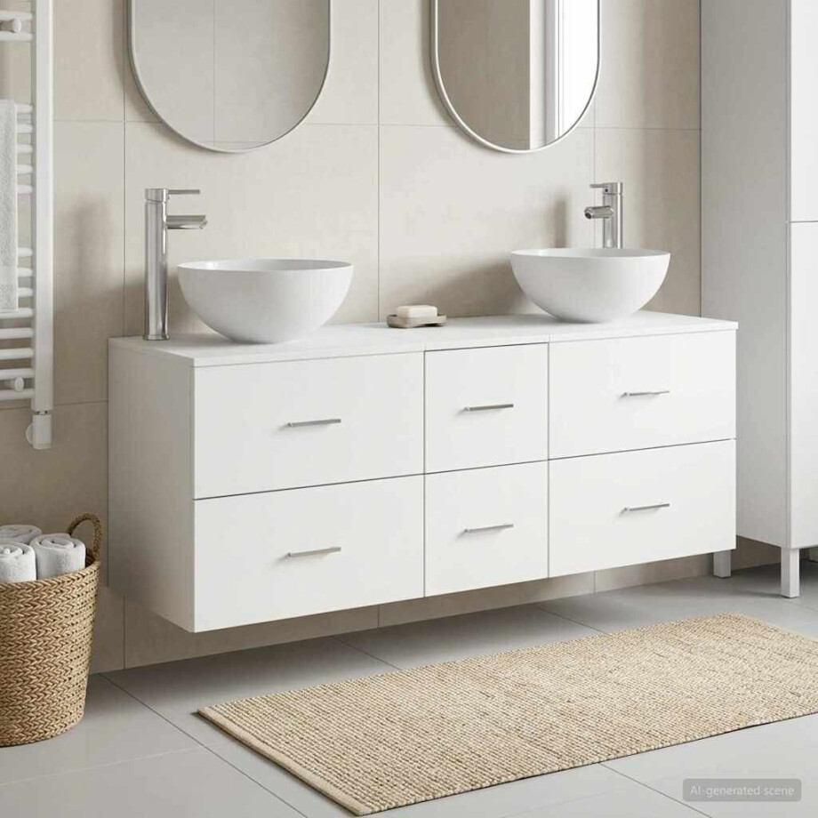 vidaXL Badkamerkastenset 3 st Wit 49,5 x 35 x 63 cm Bewerkt hout afbeelding 1