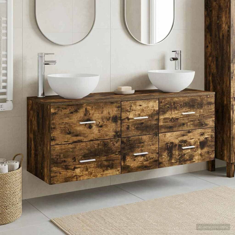 vidaXL Badkamerkastenset 3 st Gerookt eiken 49,5 x 35 x 63 cm afbeelding 1