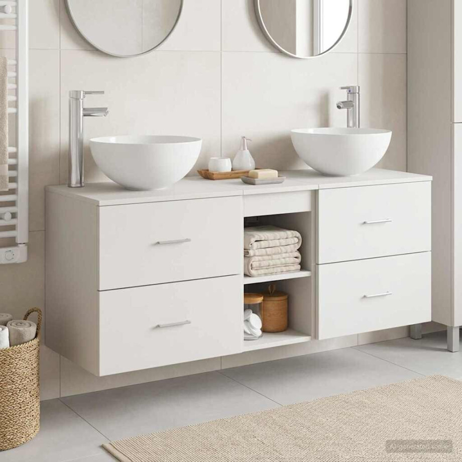 vidaXL Badkamerkastenset 3 st Wit 49,5 x 41 x 64,5 cm Bewerkt hout afbeelding 1