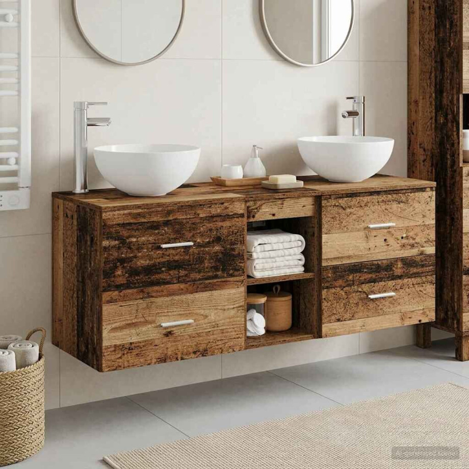vidaXL Badkamerkastenset 3 st Oud hout 49,5 x 41 x 64,5 cm afbeelding 1