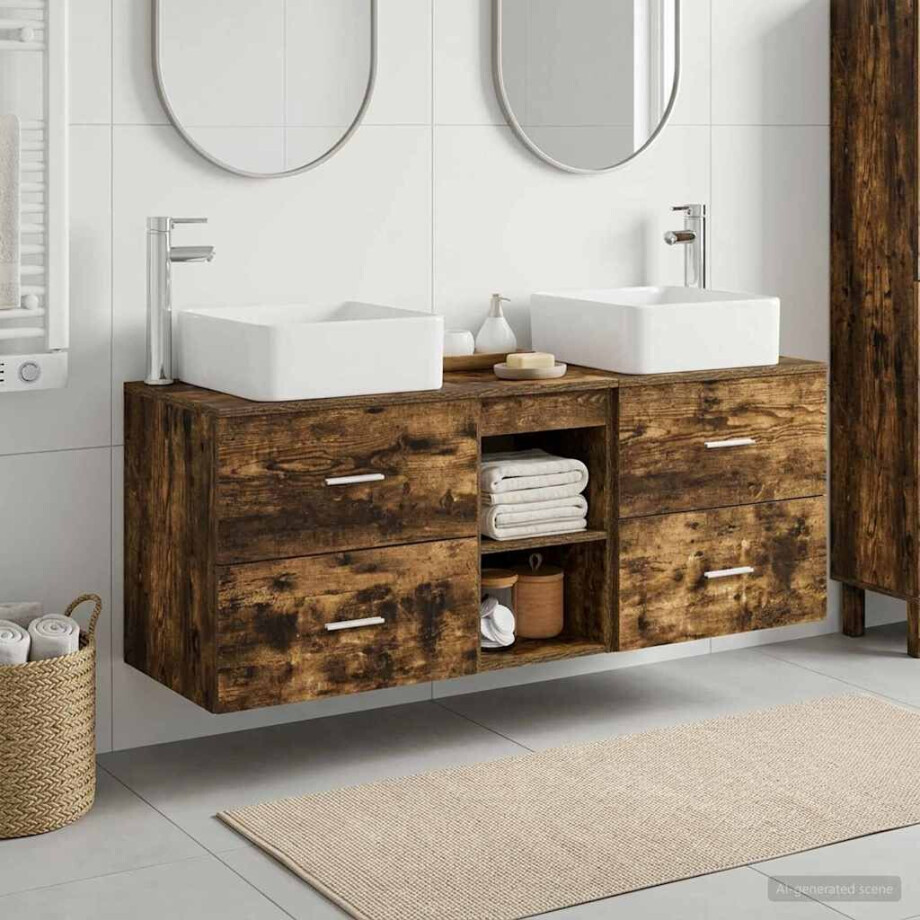 vidaXL Badkamerkastenset 3 st Gerookt eiken 49,5 x 41 x 63 cm afbeelding 1