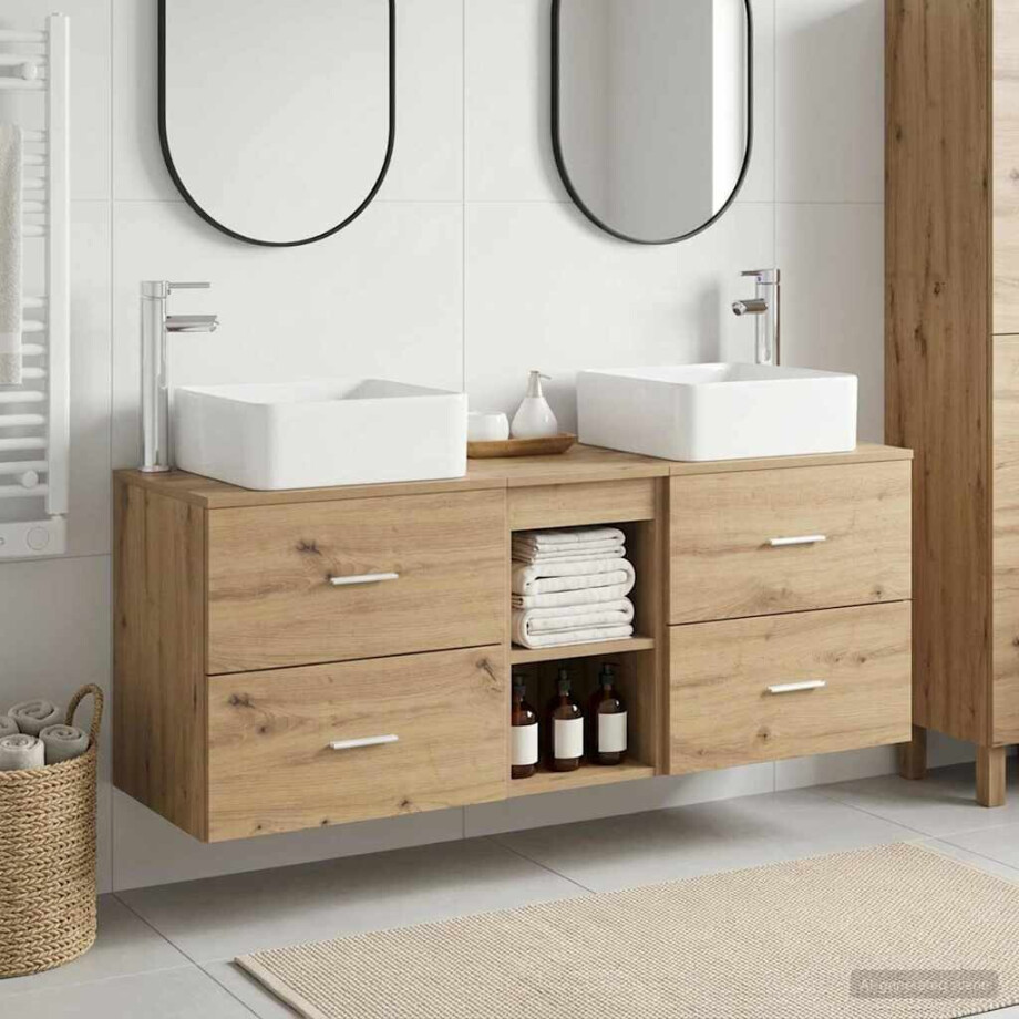 vidaXL Badkamerkastenset 3 st Artisanaal eiken 49,5 x 41 x 63 cm afbeelding 1