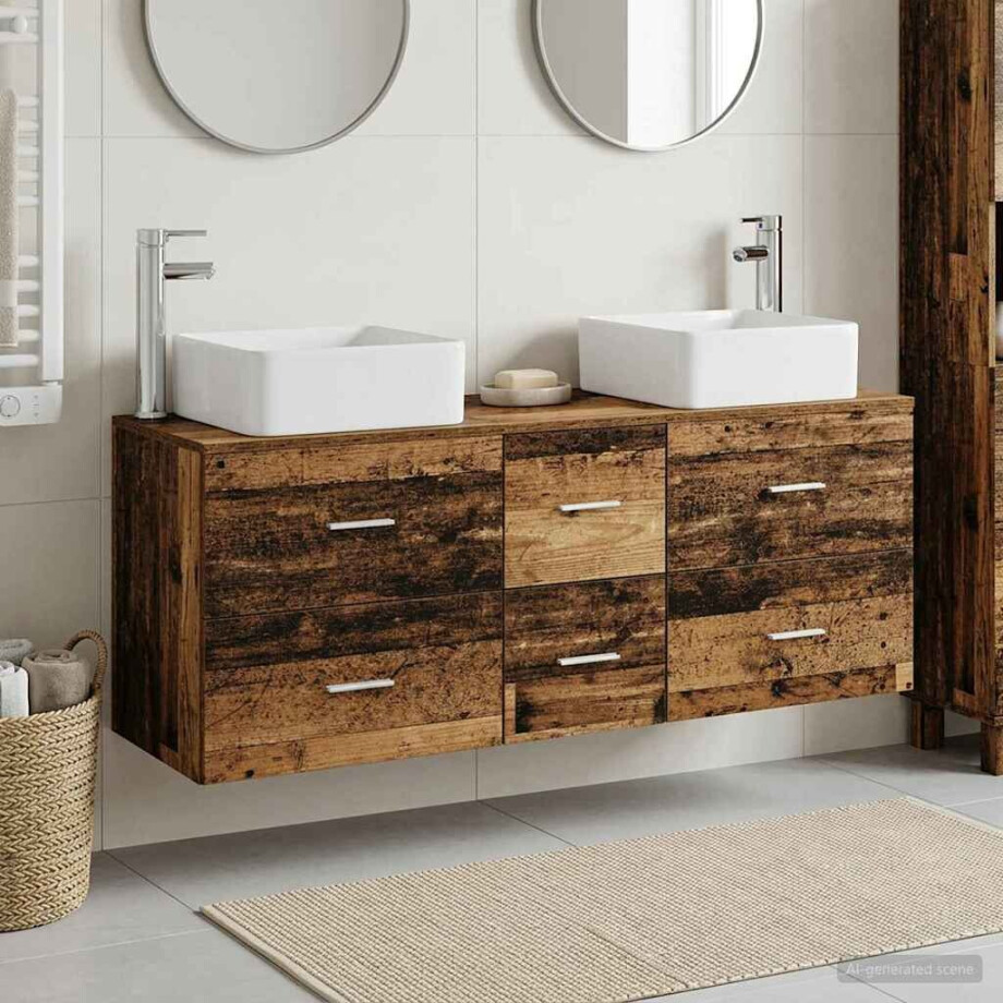 vidaXL Badkamerkastenset 3 st Oud hout 49,5 x 41 x 63 cm Bewerkt hout afbeelding 1