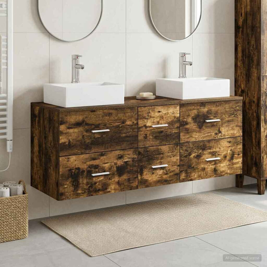 vidaXL Badkamerkastenset 3 st Gerookt eiken 49,5 x 41 x 62,5 cm afbeelding 1