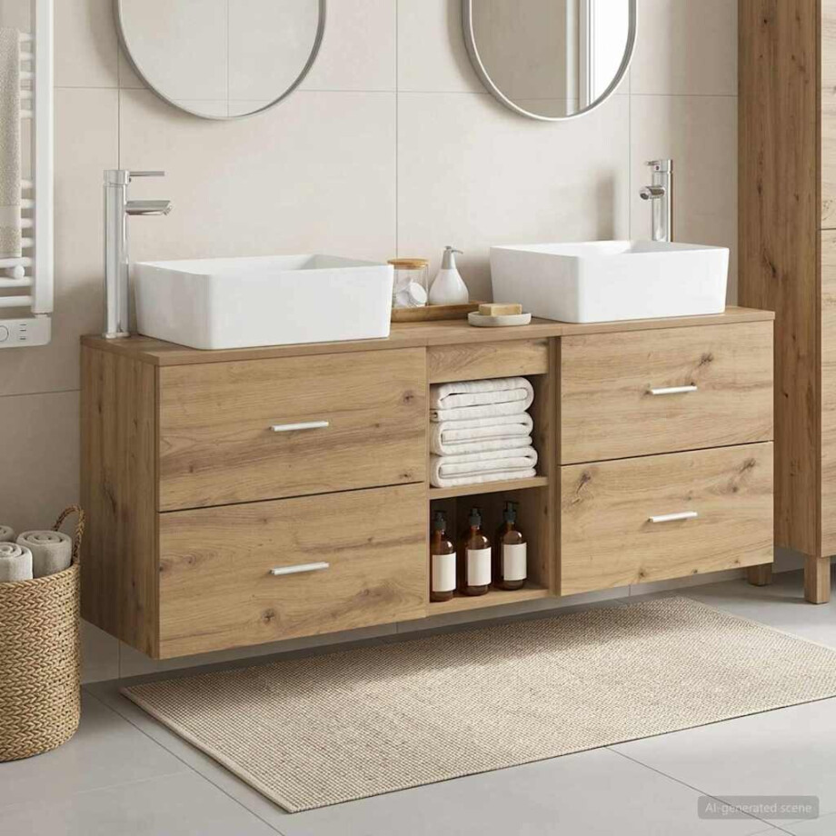 vidaXL Badkamerkastenset 3 st Artisanaal eiken 53 x 34,5 x 63 cm afbeelding 1