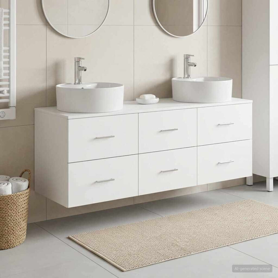 vidaXL Badkamerkastenset 3 st Wit 62,5 x 44,5 x 50 cm Bewerkt hout afbeelding 1