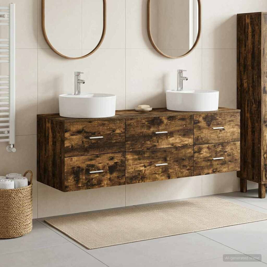 vidaXL Badkamerkastenset 3 st Gerookt eiken 62,5 x 44,5 x 50 cm afbeelding 1